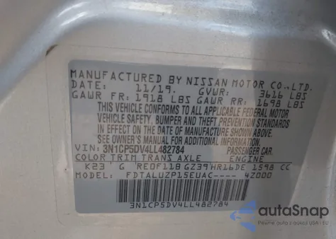 2020 Nissan Kicks Sr Xtronic Cvt из США, поврежденный, VIN 3N1CP5DV4LL482784